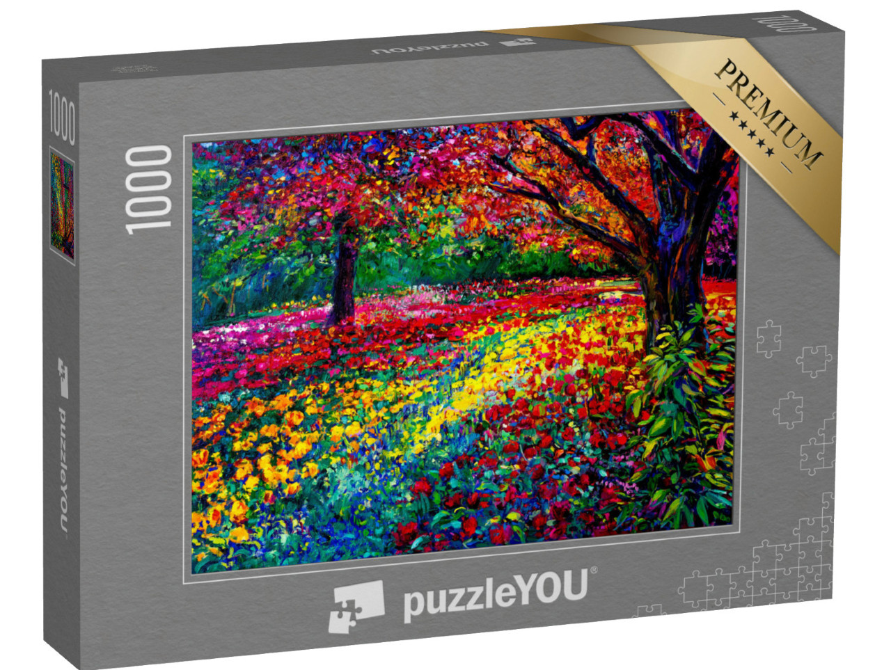 puzzle 1000 dílků „Olejomalba: Podzimní a barevná květinová zahrada“
