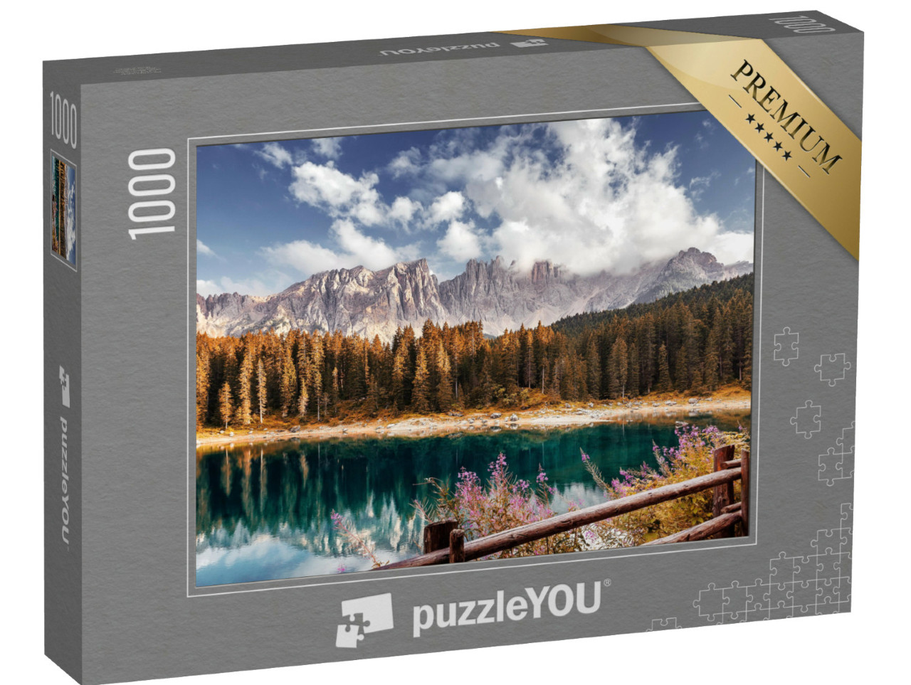 puzzle 1000 dílků „Alpy při západu slunce, Lago di Carezza, Dolomity“
