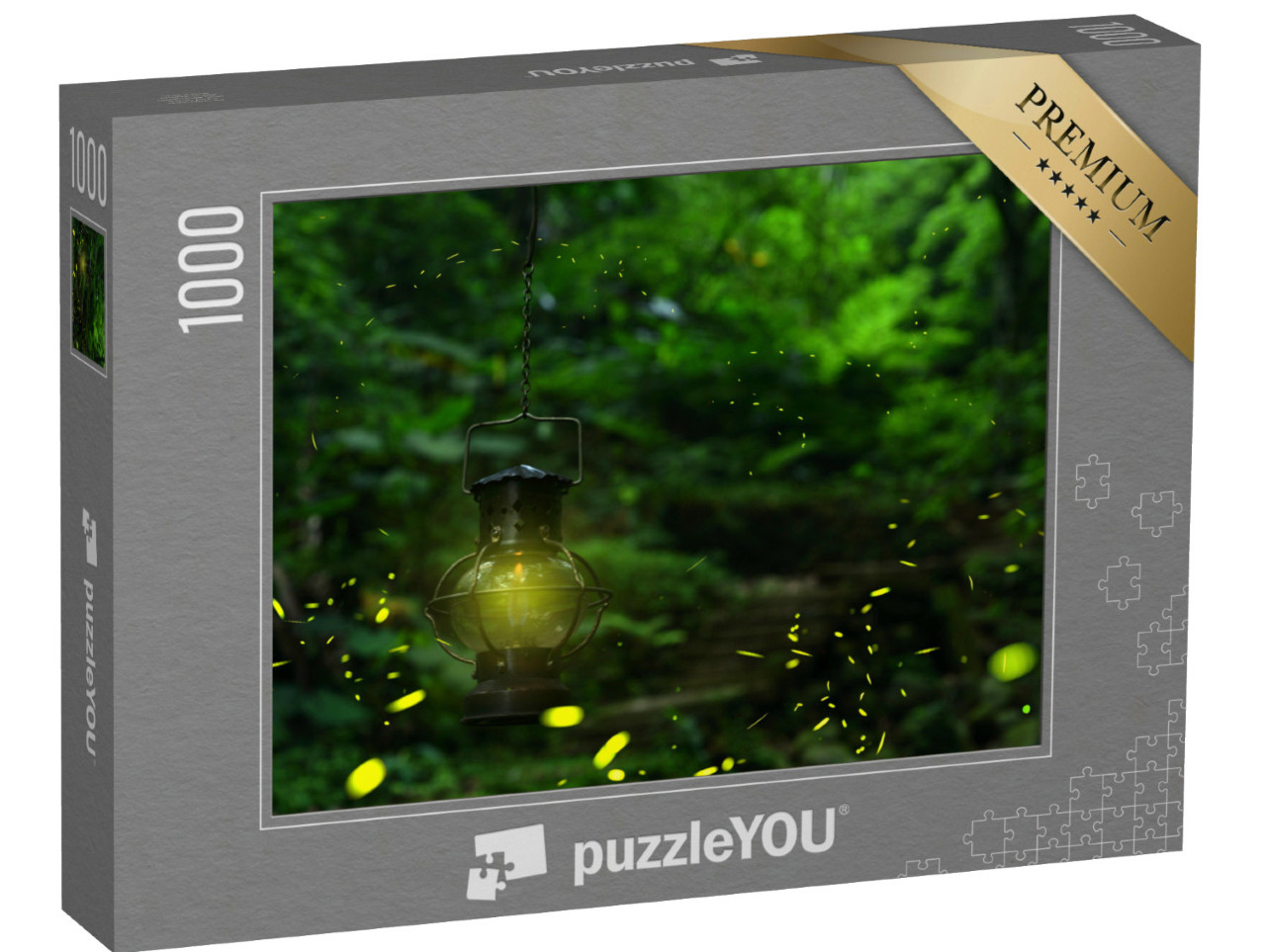 puzzle 1000 dílků „Světlušky poletující mezi kamennými schody a olejovou lampou“