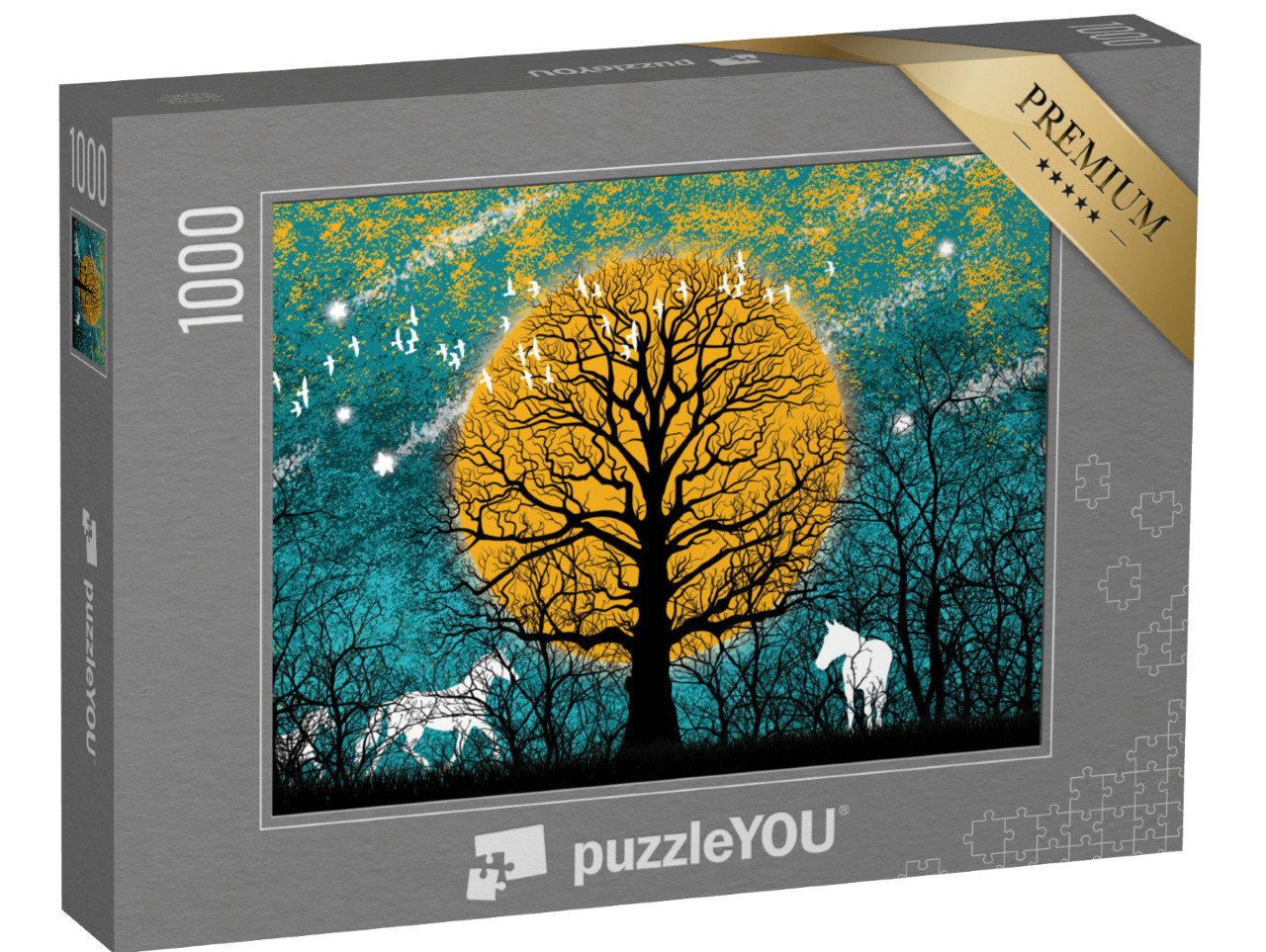 puzzle 1000 dílků „Bílí koně v úplňku“