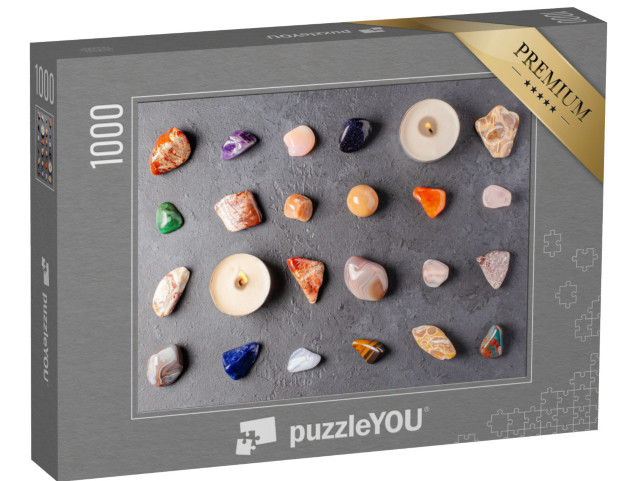 puzzle 1000 dílků „Minerální kameny a svíčky na černé betonové podlaze“