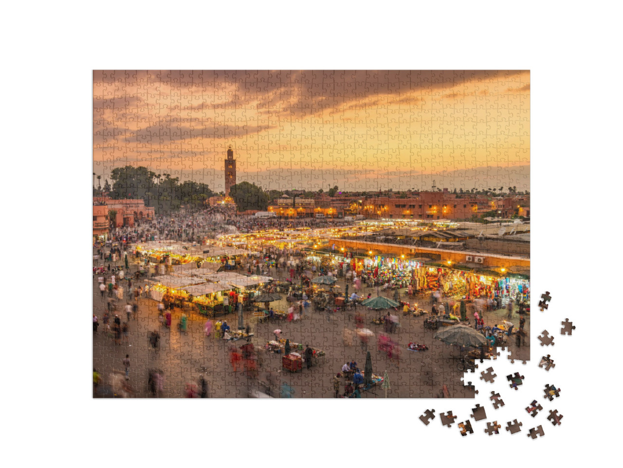 puzzle 1000 dílků „Tržiště Djemaa el-Fna večer, Marrákeš, Maroko“