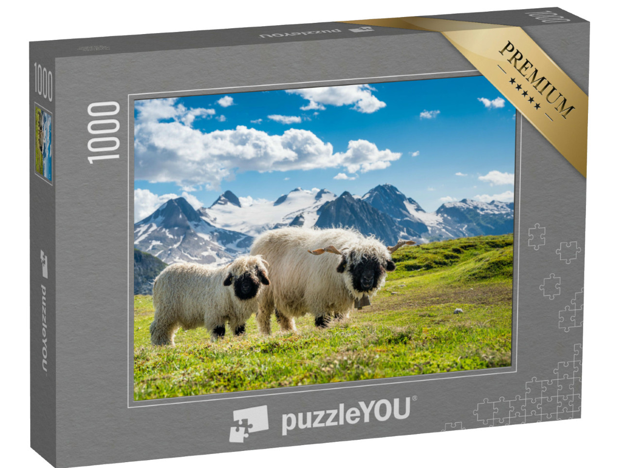 puzzle 1000 dílků „Valaiské ovce černostrakaté v průsmyku Nufenen ve Valais“