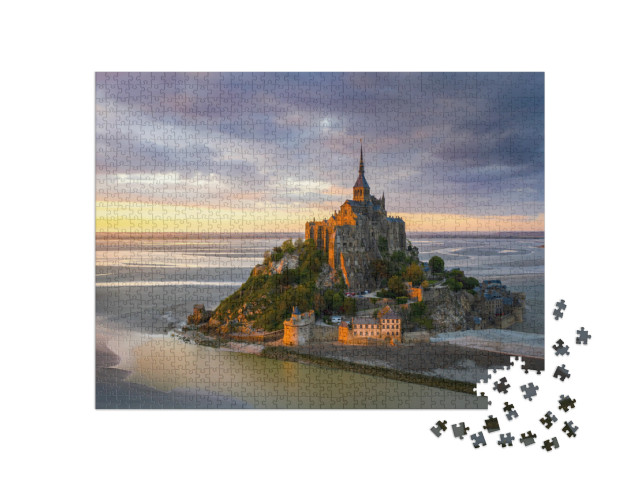 puzzle 1000 dílků „Mont Saint-Michel při západu slunce, Normandie, severní Francie“