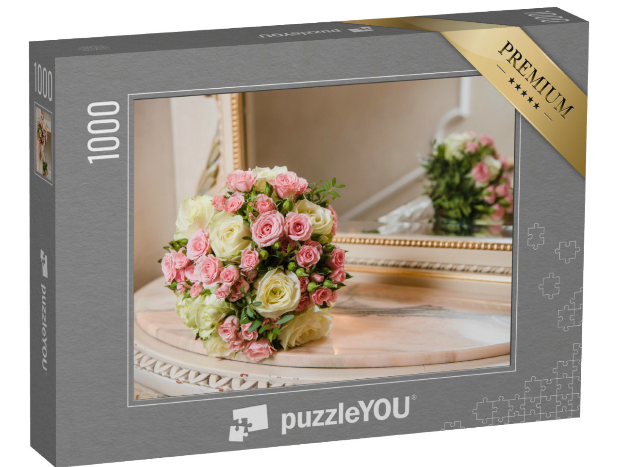 puzzle 1000 dílků „Barevná svatební kytice na zrcadle“