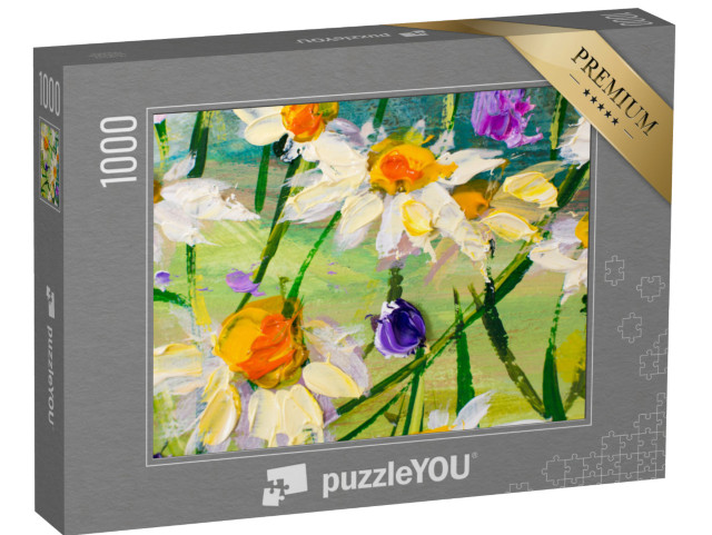 puzzle 1000 dílků „Olejomalba: Krásné polní květiny na plátně“