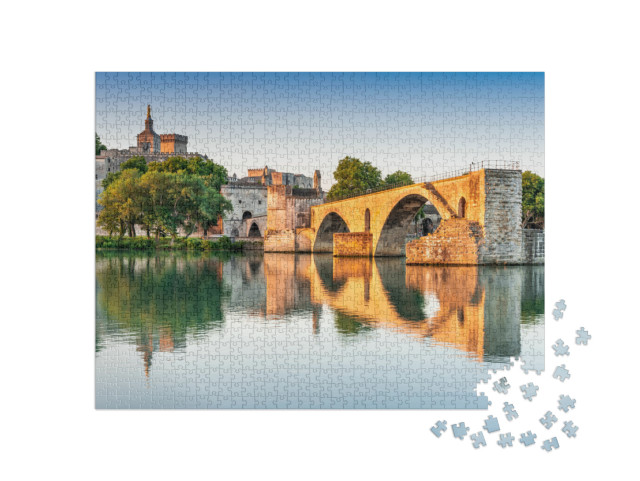 puzzle 1000 dílků „Avignonský most s Papežským palácem a řekou Rhônou, Provence, Francie“