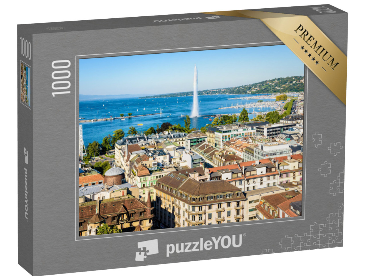 puzzle 1000 dílků „Pohled na Ženevu a Ženevské jezero, Švýcarsko“