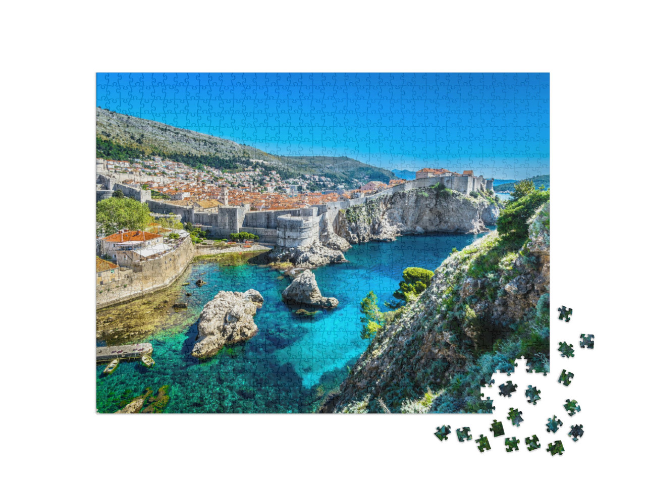 puzzle 1000 dílků „Letecký panoramatický pohled na Dubrovník, Jaderské moře, Chorvatsko“