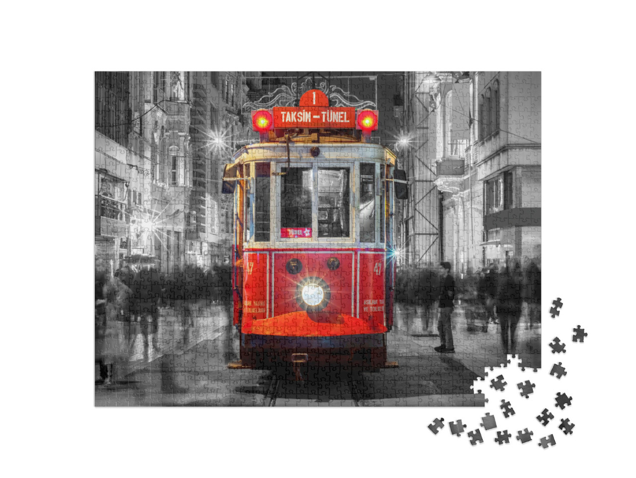 puzzle 1000 dílků „Živá ulice Taksim s tramvají, Istanbul“