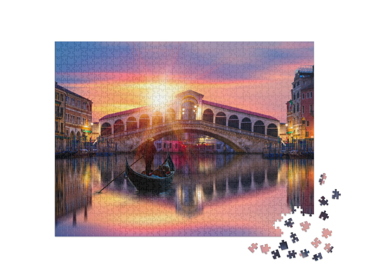 puzzle 1000 dílků „Gondola na mostě Rialto v Benátkách, Itálie“