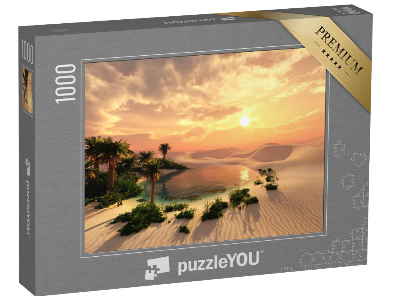 puzzle 1000 dílků „Oáza při západu slunce v písečné poušti“