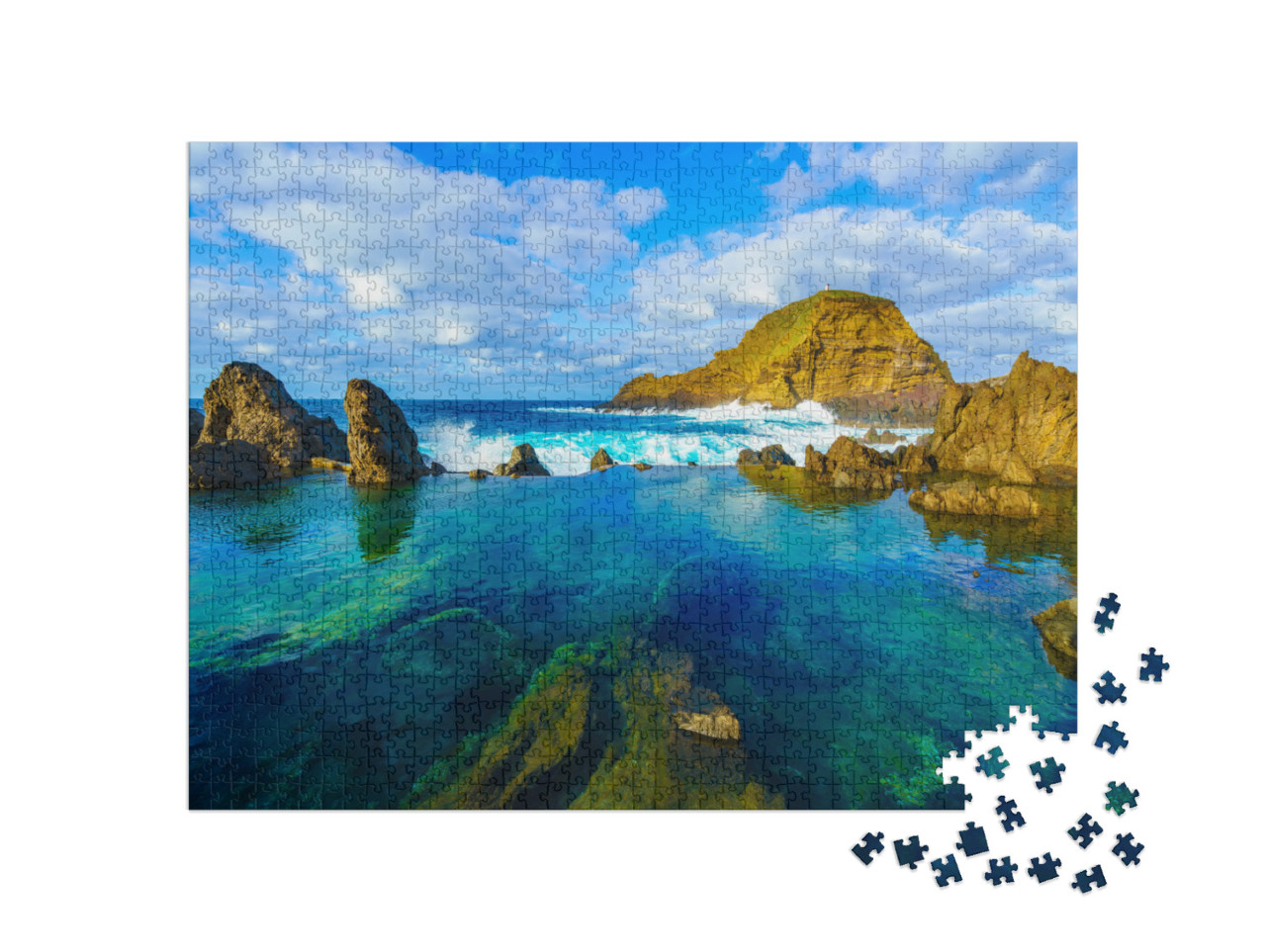 puzzle 1000 dílků „Přírodní vulkanické laguny v Porto Moniz, Madeira, Portugalsko“