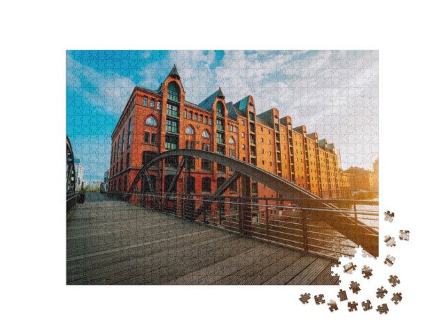 puzzle 1000 dílků „Obloukový most přes kanály v hamburské čtvrti Speicherstadt“