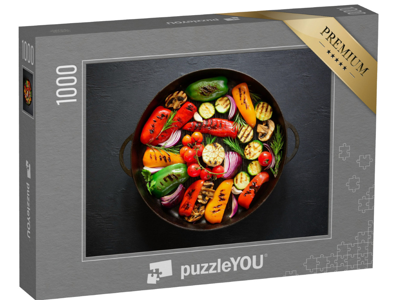 puzzle 1000 dílků „Grilovaná zelenina na litinové pánvi“