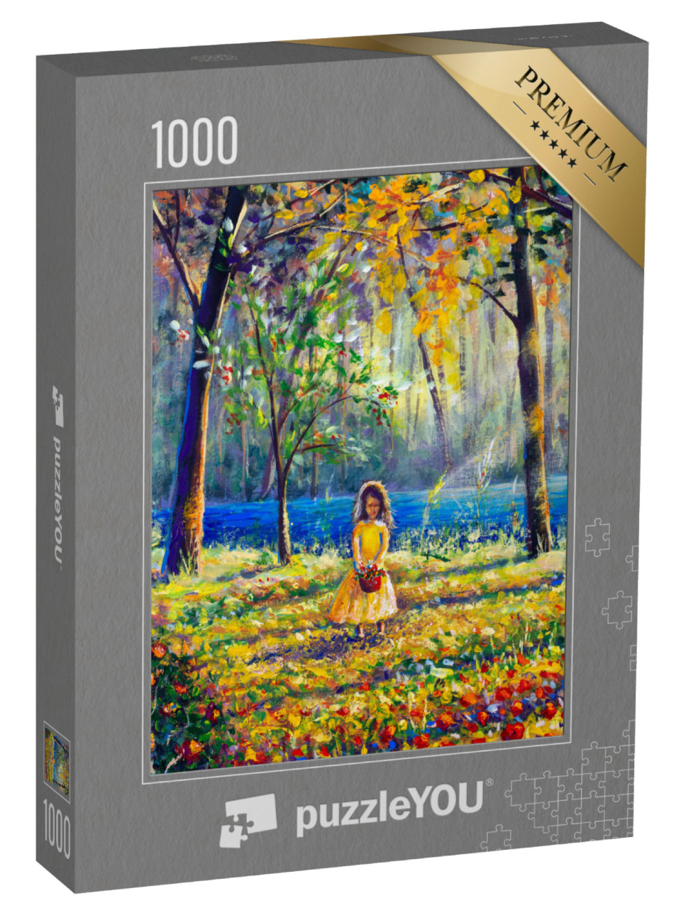 puzzle 1000 dílků „Olejomalba: Dívka v pohádkovém lese“