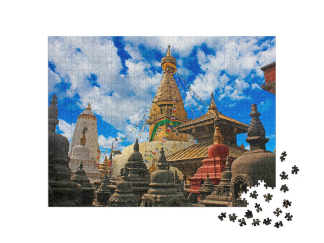 puzzle 1000 dílků „Krásný pohled na Swayambhunath neboli Opičí chrám v Káthmándú, Nepál“