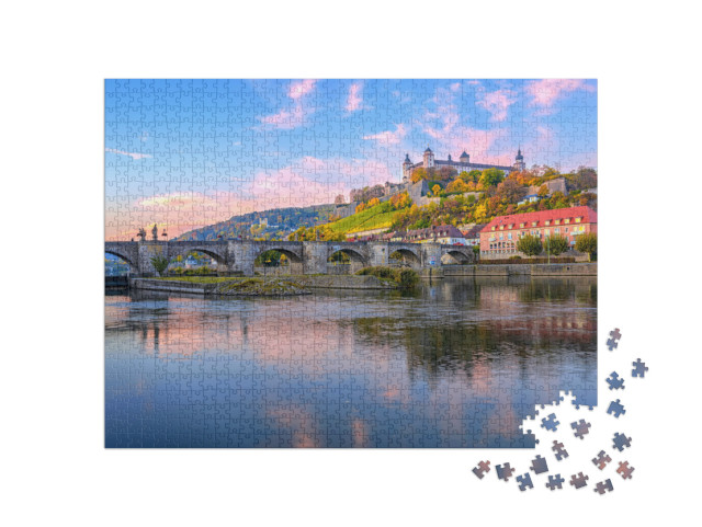 puzzle 1000 dílků „Pevnost Marienberg a Starý hlavní most ve Würzburgu, Německo“