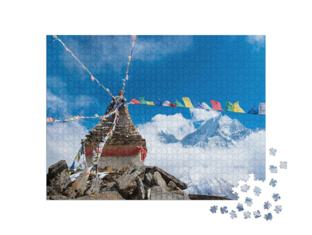 puzzle 1000 dílků „Buddhistická stúpa v horách, oblast Everestu, Nepál, Himálaj“