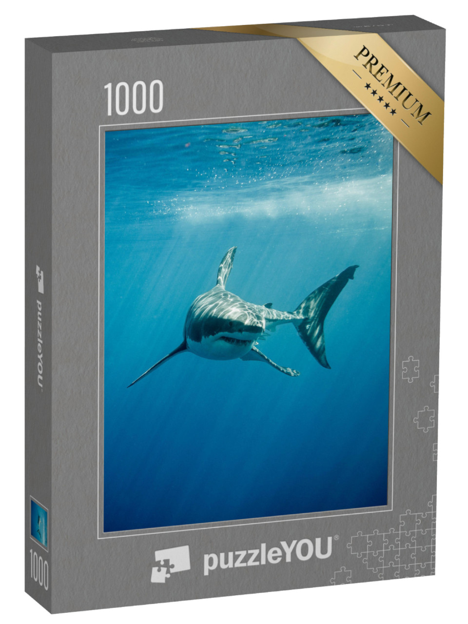 puzzle 1000 dílků „Velký bílý žralok v modrém oceánu“