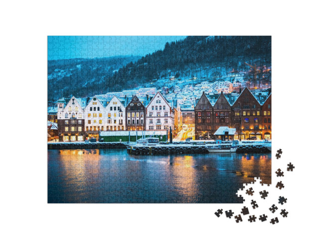 puzzle 1000 dílků „Malebná čtvrť Brygge v norském městě Bergen“