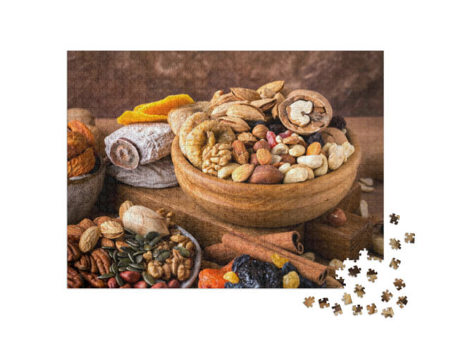puzzle 1000 dílků „Složení směsi sušeného ovoce a ořechů“