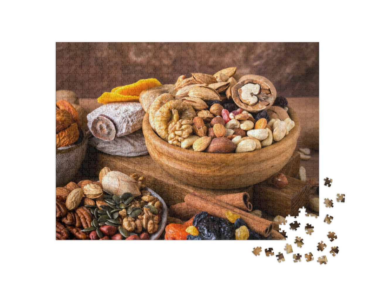 puzzle 1000 dílků „Složení směsi sušeného ovoce a ořechů“