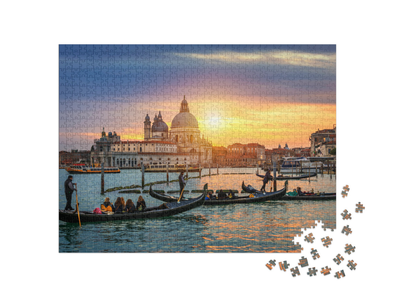 puzzle 1000 dílků „Canal Grande s gondolami v Benátkách při západu slunce, Itálie“