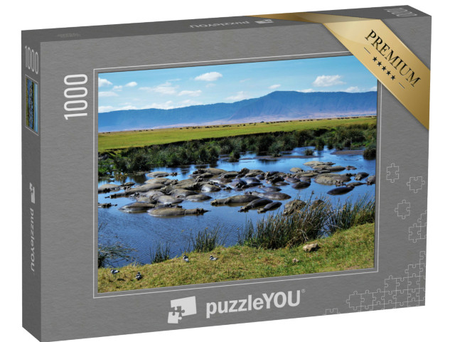puzzle 1000 dílků „Hroší kotlina, kráter Ngorongoro, Tanzanie“