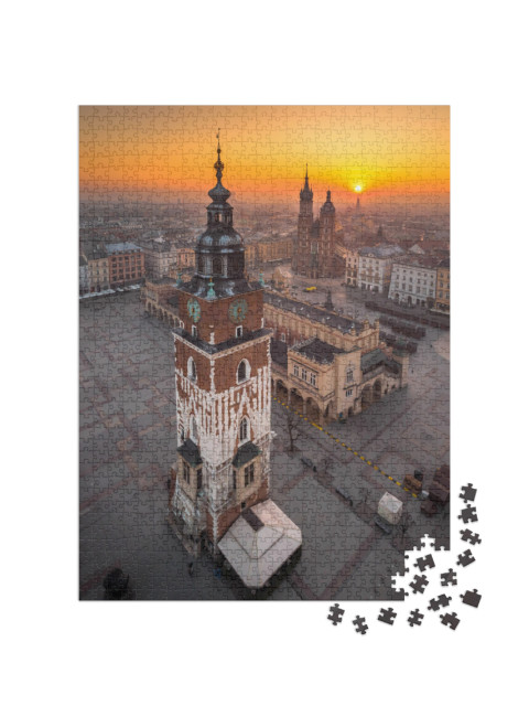 puzzle 1000 dílků „Letecký pohled na krakovské tržiště při východu slunce“