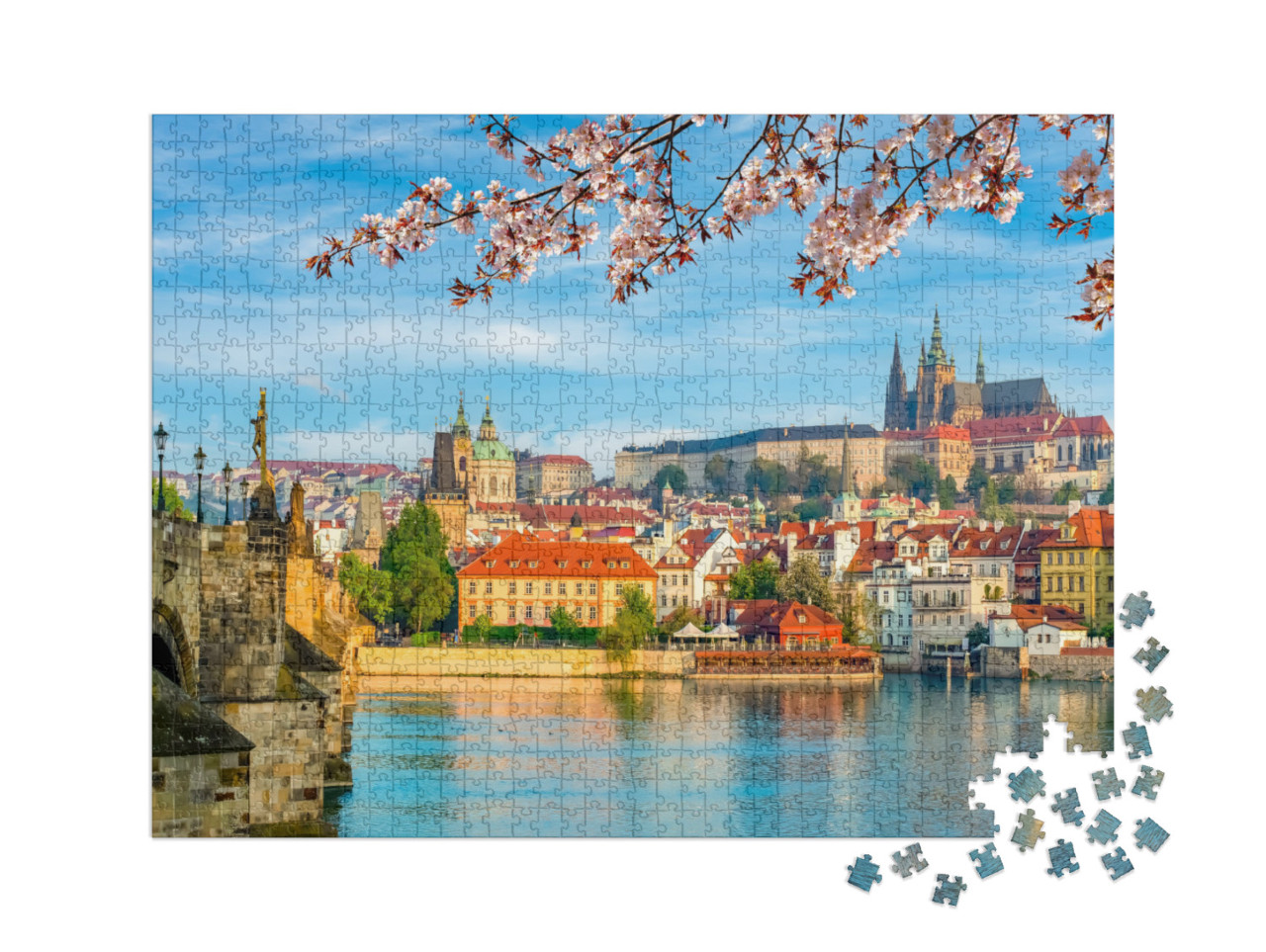 puzzle 1000 dílků XXL „Výhled na Pražský hrad a Chrám sv. Víta na jaře, Praha, Česká republika“