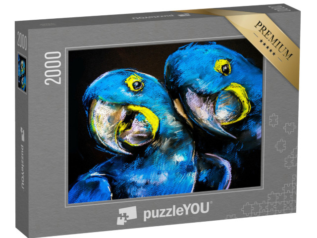 puzzle 2000 dílků „Pastelový obraz modrých papoušků na kartonu, moderní umění“