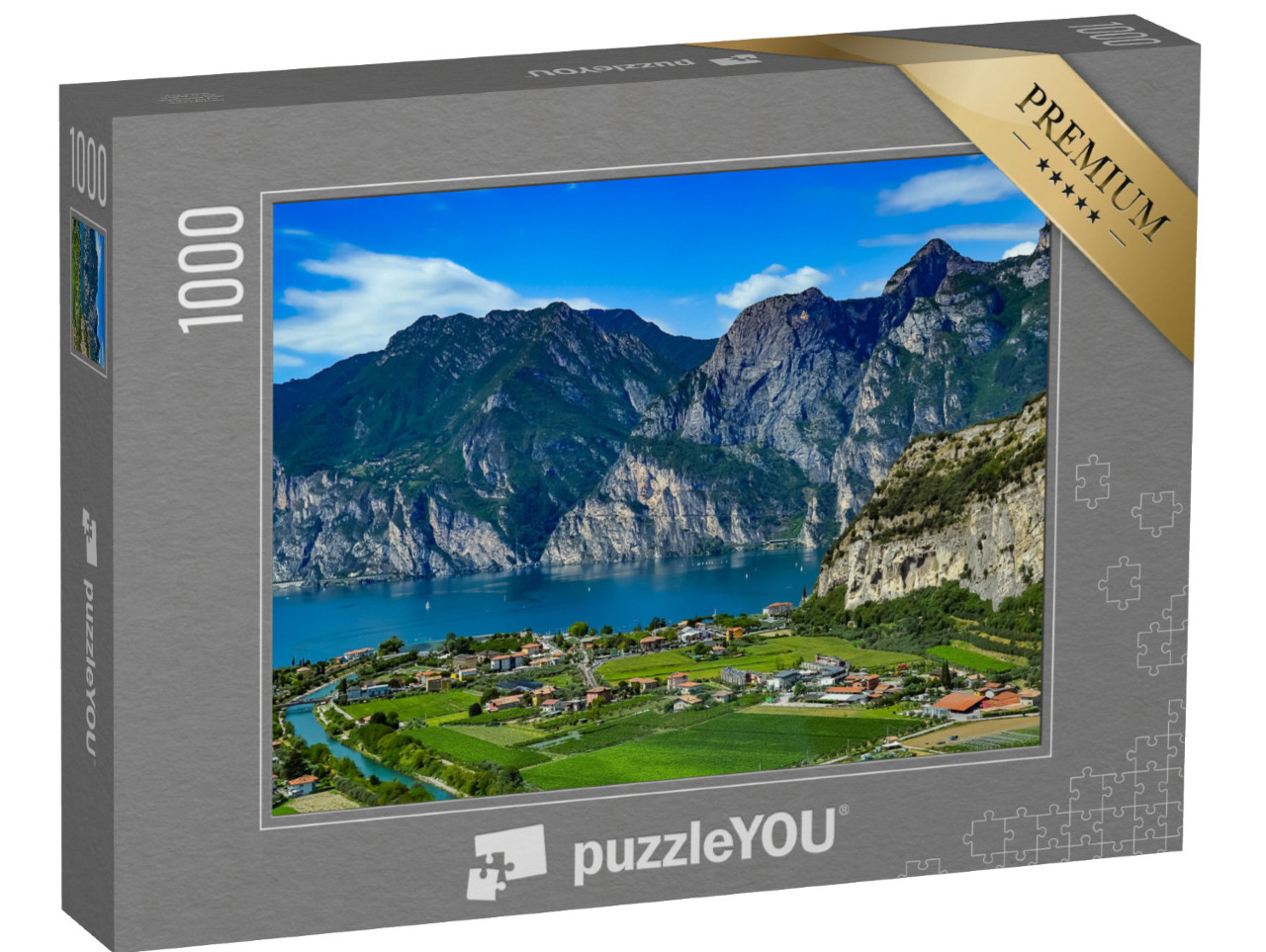 puzzle 1000 dílků „Působivé horské panorama jezera Lago di Garda, Itálie“