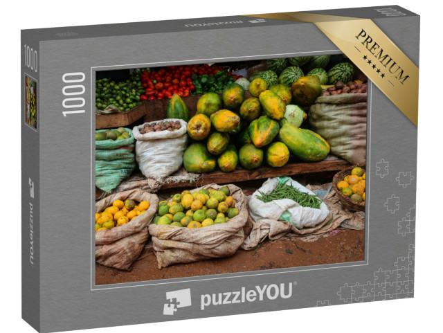 puzzle 1000 dílků „Tradiční venkovský trh s rybami a matoke, Masaka, Uganda“