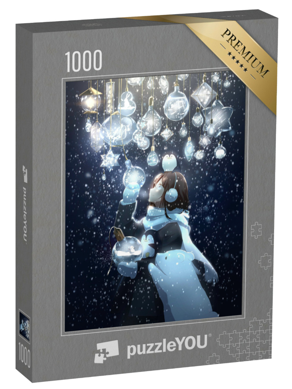 puzzle 1000 dílků „Dívka ve stylu anime o Vánocích“