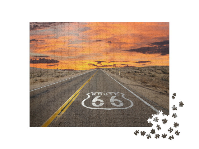 puzzle 1000 dílků „Dopravní značky Route 66, Mohavská poušť“