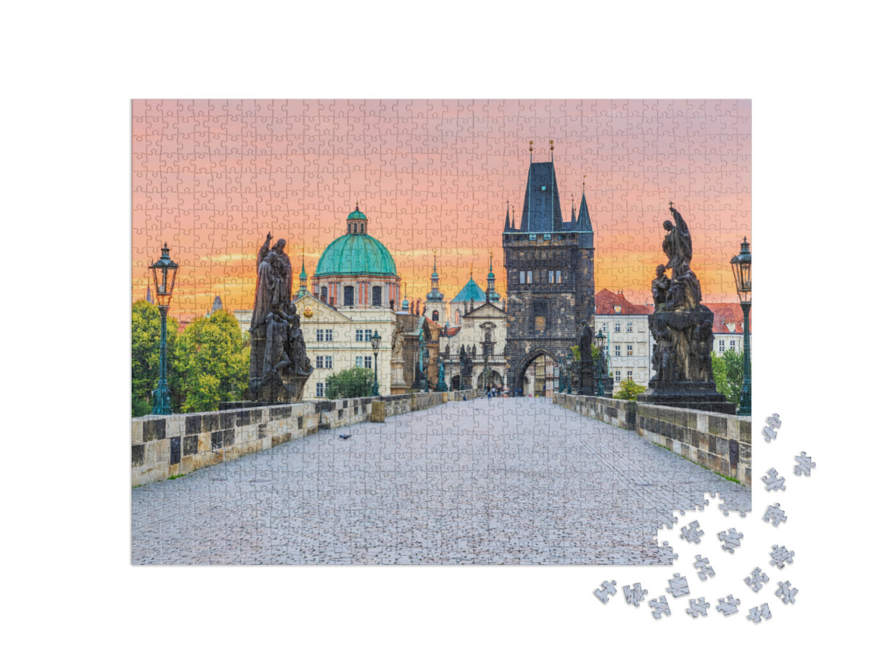 puzzle 1000 dílků „Karlův most a Staroměstská věž při východu slunce, Praha“