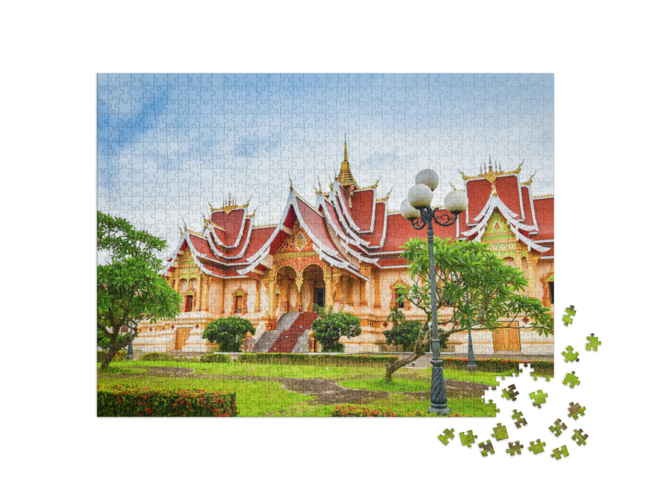 puzzle 1000 dílků „Krásná architektura chrámu ve Vientiane, Laos“