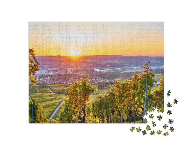 puzzle 1000 dílků „Stuttgartské vinice s výhledem na údolí řeky Neckar“