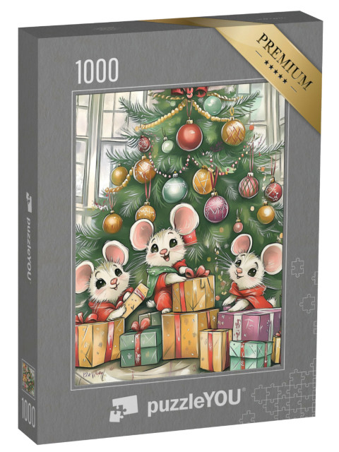 puzzle 1000 dílků „Myší děti si rozbalují dárky“