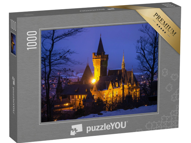 puzzle 1000 dílků „Hrad Wernigerode za soumraku, pohoří Harz, Německo“