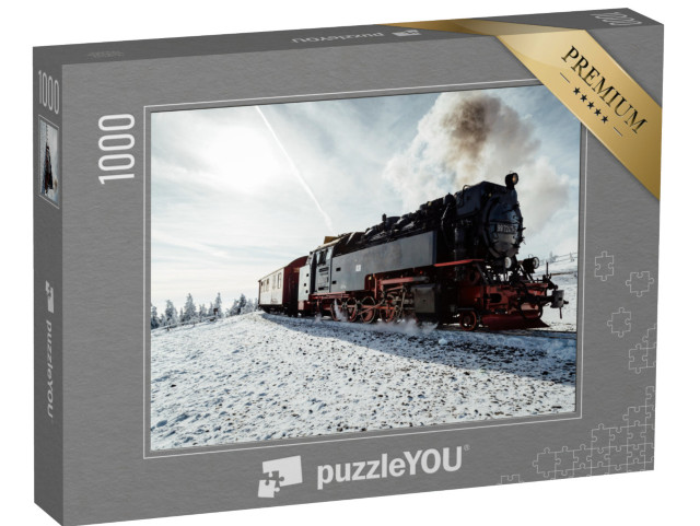 puzzle 1000 dílků „Parní vlak v zimě na Brockenu, Harz“