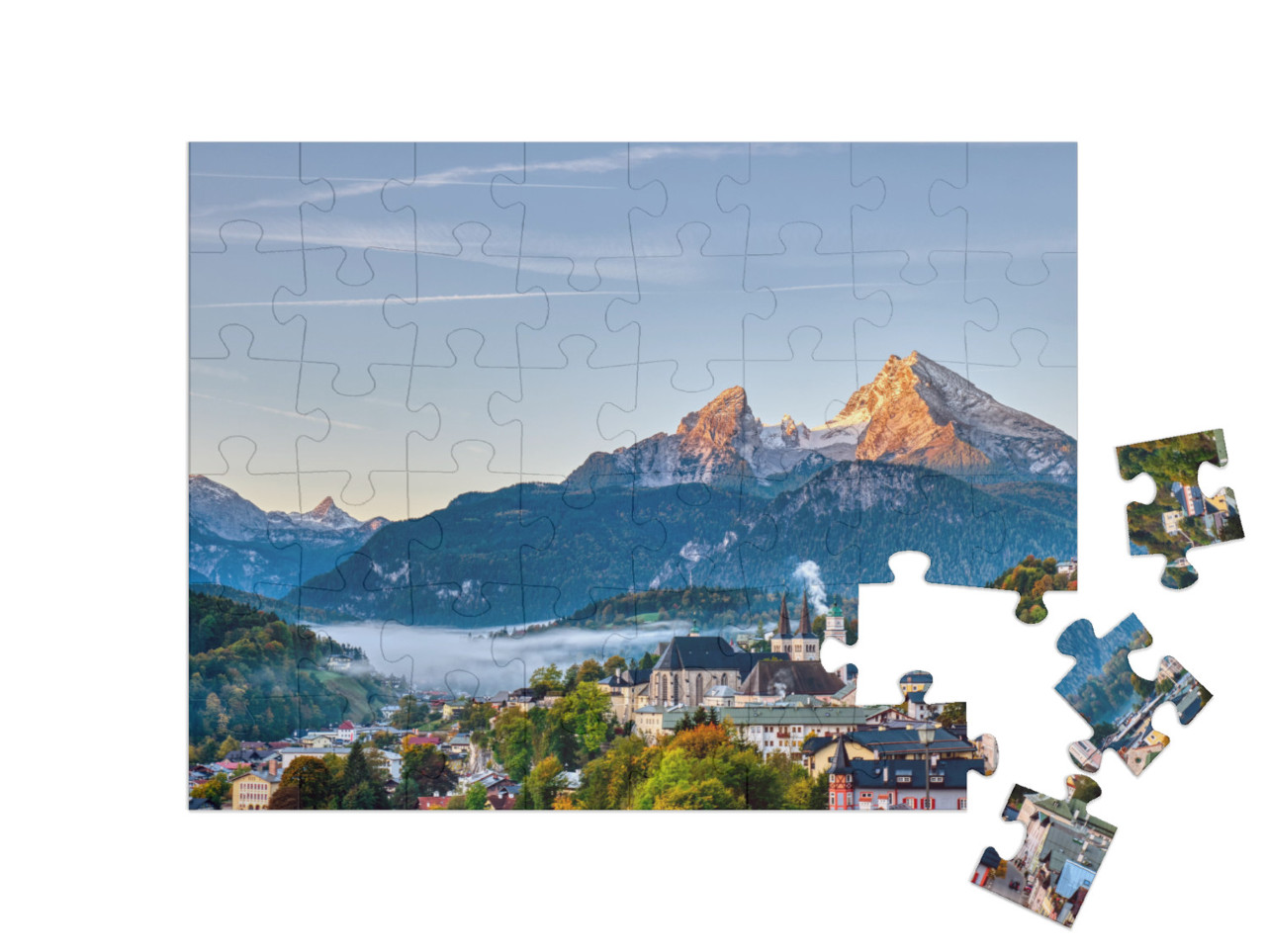 puzzle 48 dílků „Berchtesgaden a Watzmann v Bavorských Alpách“