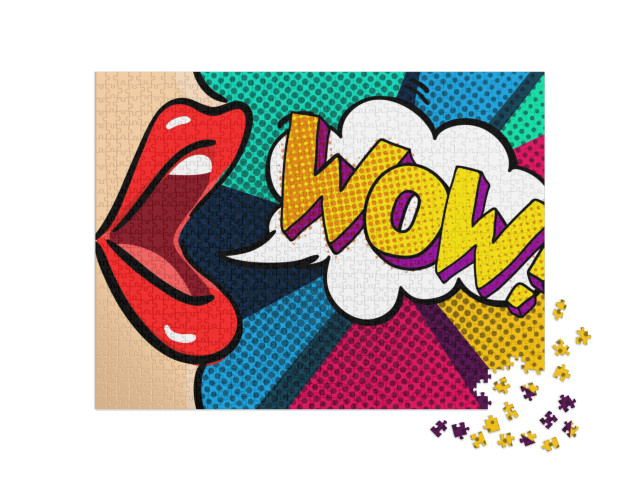 puzzle 1000 dílků „Otevřená ústa a zpráva WOW, styl pop art“