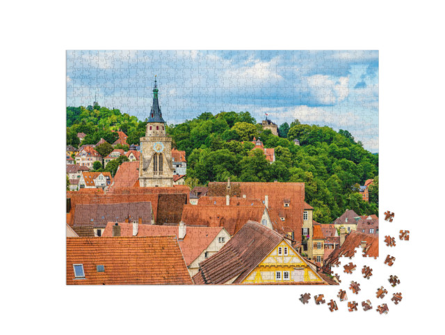 puzzle 1000 dílků „Nad střechami Tübingenu, Bádensko-Württembersko, Německo“