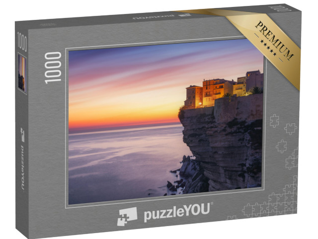 puzzle 1000 dílků „Západ slunce nad městem Bonifacio, ostrov Korsika, Francie“