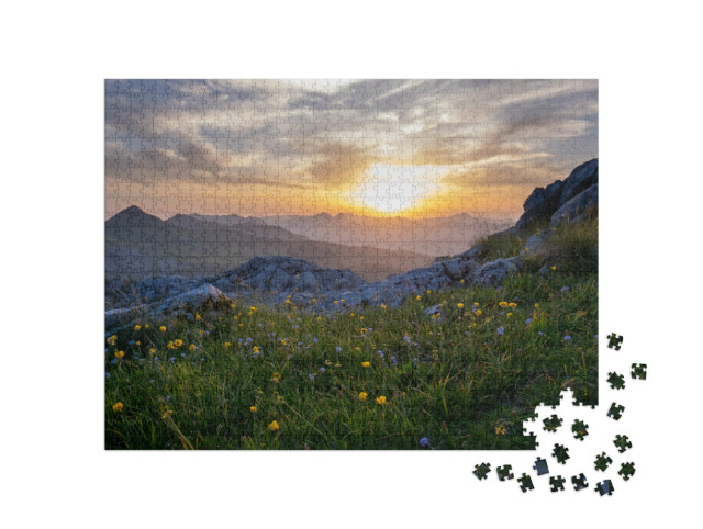 puzzle 1000 dílků „Západ slunce na hoře Taljanka, Albánie“