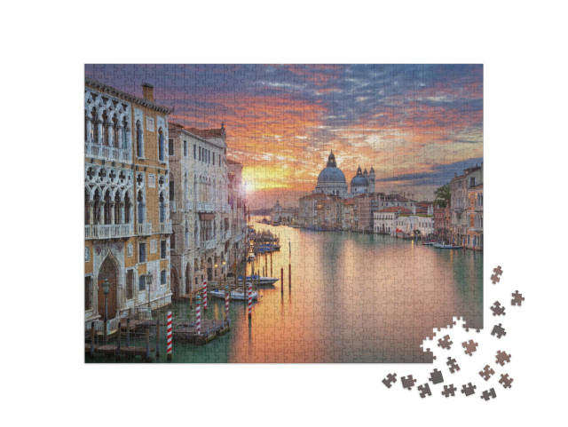 puzzle 1000 dílků „Benátky. Obrázek Velkého kanálu v Benátkách s bazilikou Santa Maria della Salute v pozadí“