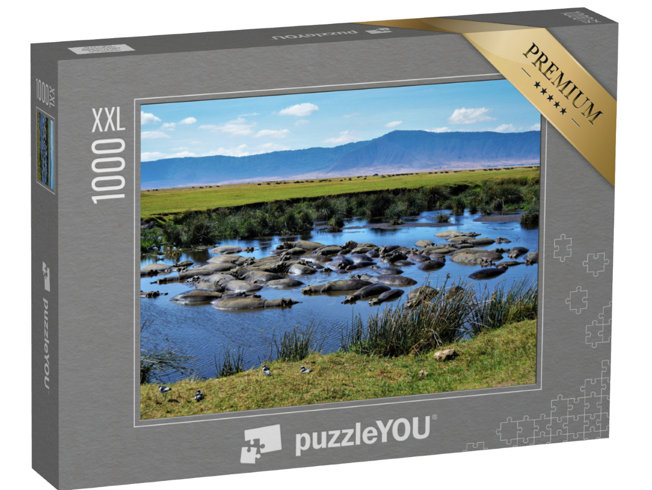 puzzle 1000 dílků XXL „Hroší kotlina, kráter Ngorongoro, Tanzanie“
