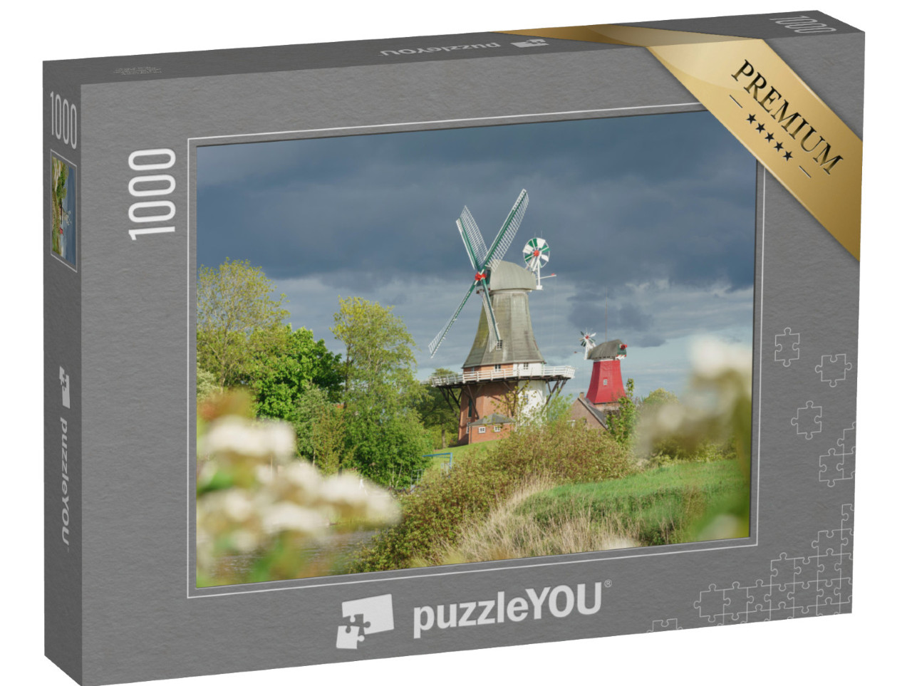 puzzle 1000 dílků „Větrný mlýn v Greetsielu, severní Německo“